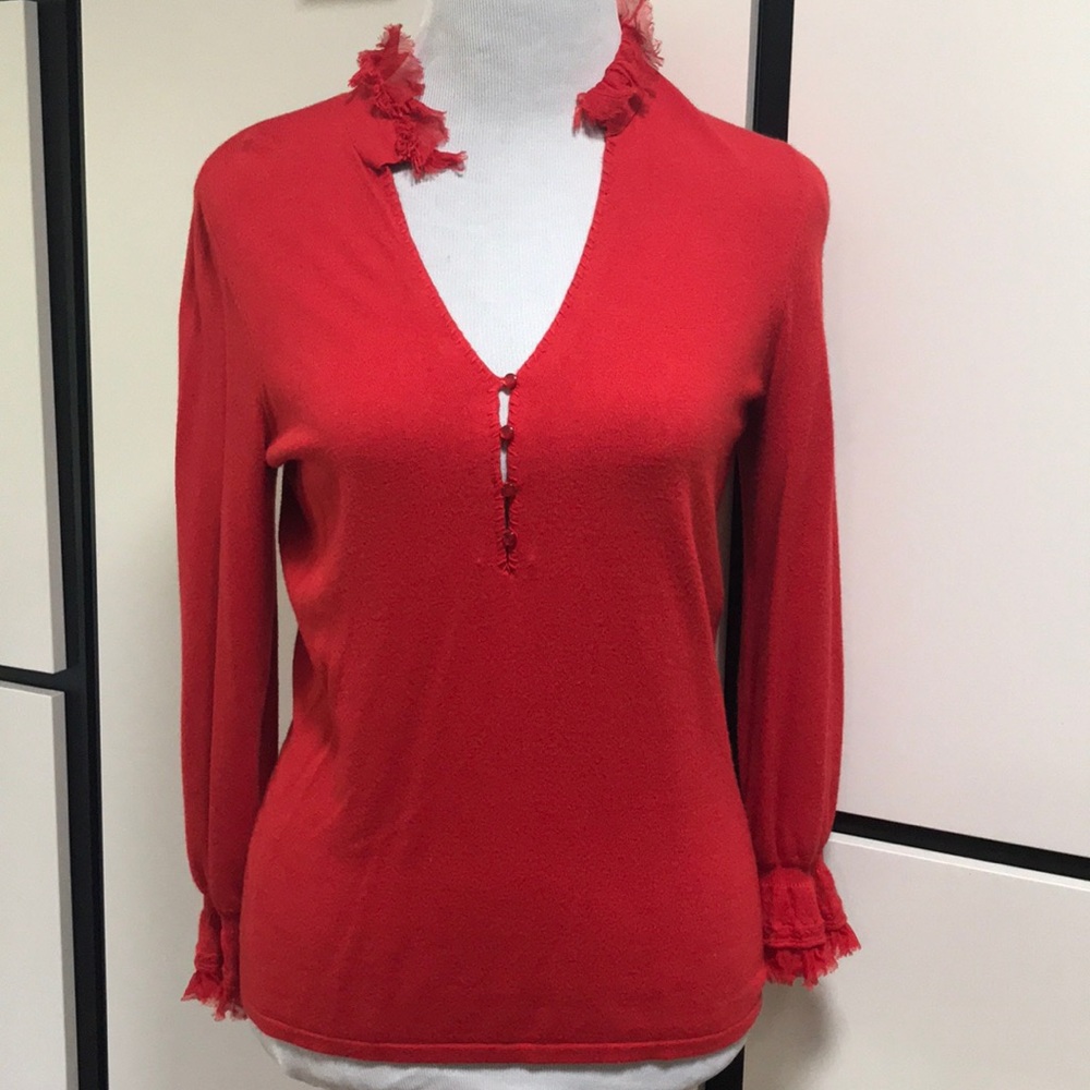 Red V-neck detailed Etcetera sweater